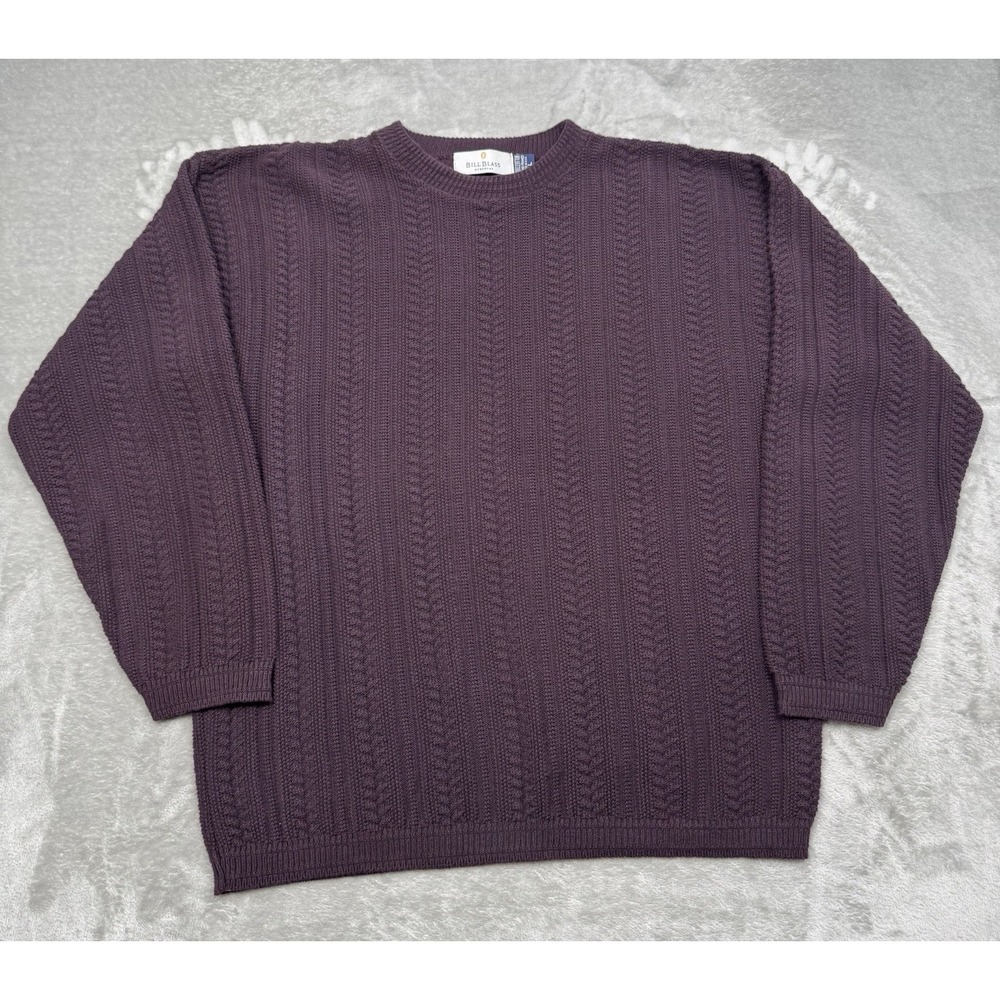 Bill Blass Sweater Mens Large Dark Purple Knit Pullover Crewneck Plum 3D USA 90s